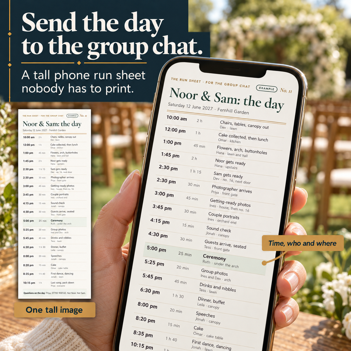 Phone run sheet to send to the group chat
